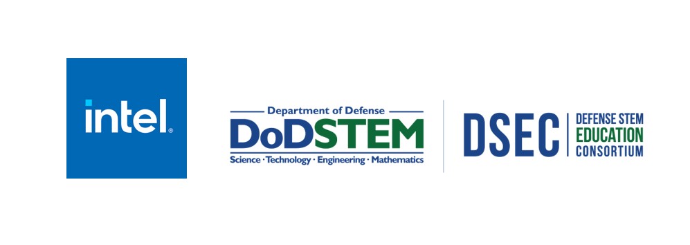 Intel logo next to DoD STEM logo next to DSEC logo